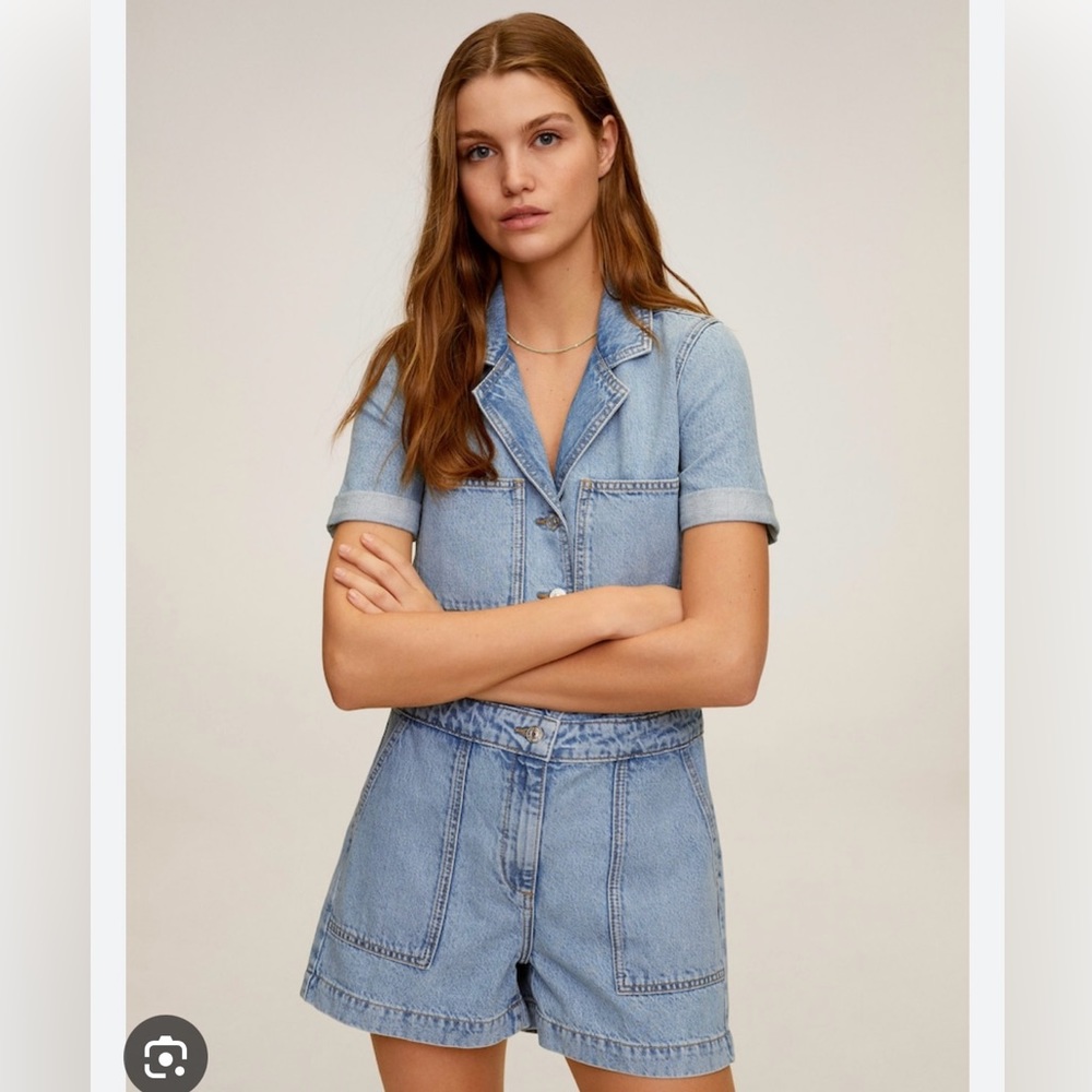 Mango denim short romper jumpsuit SMALL